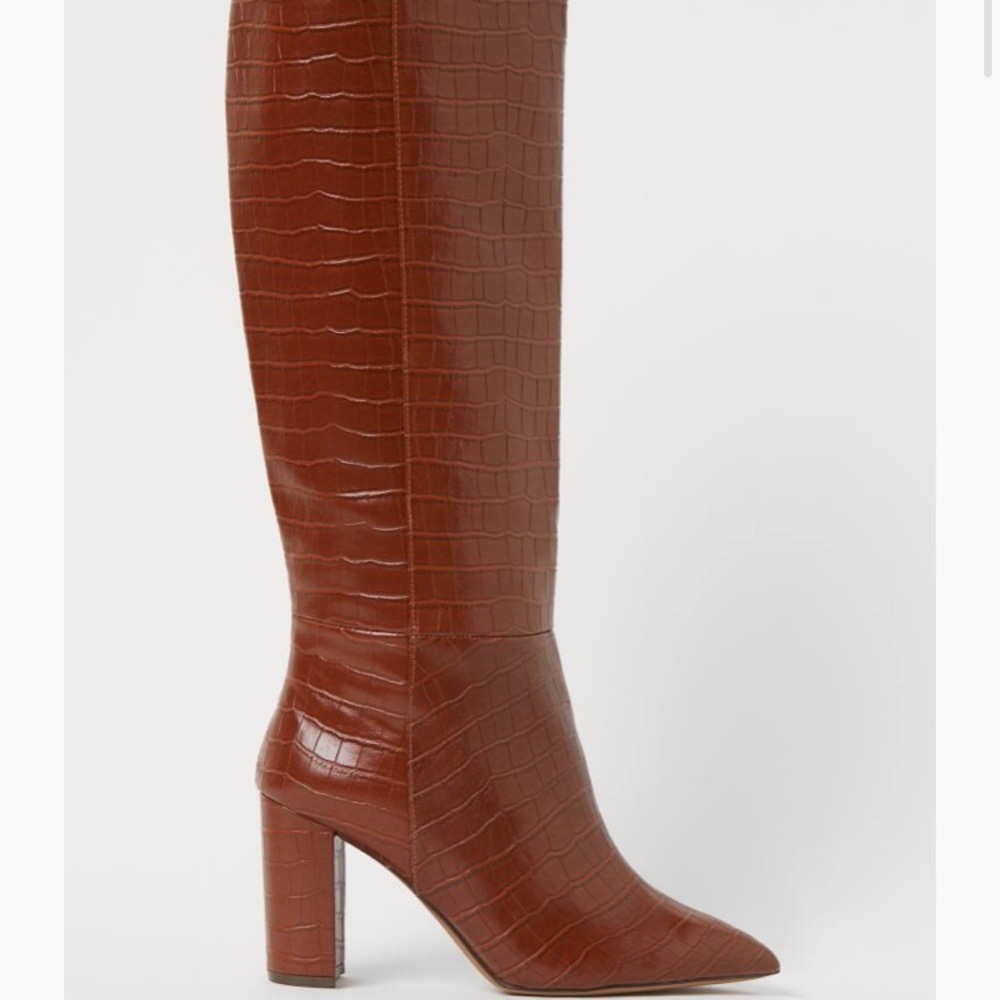 H&M crocodile-embossed knee high boots